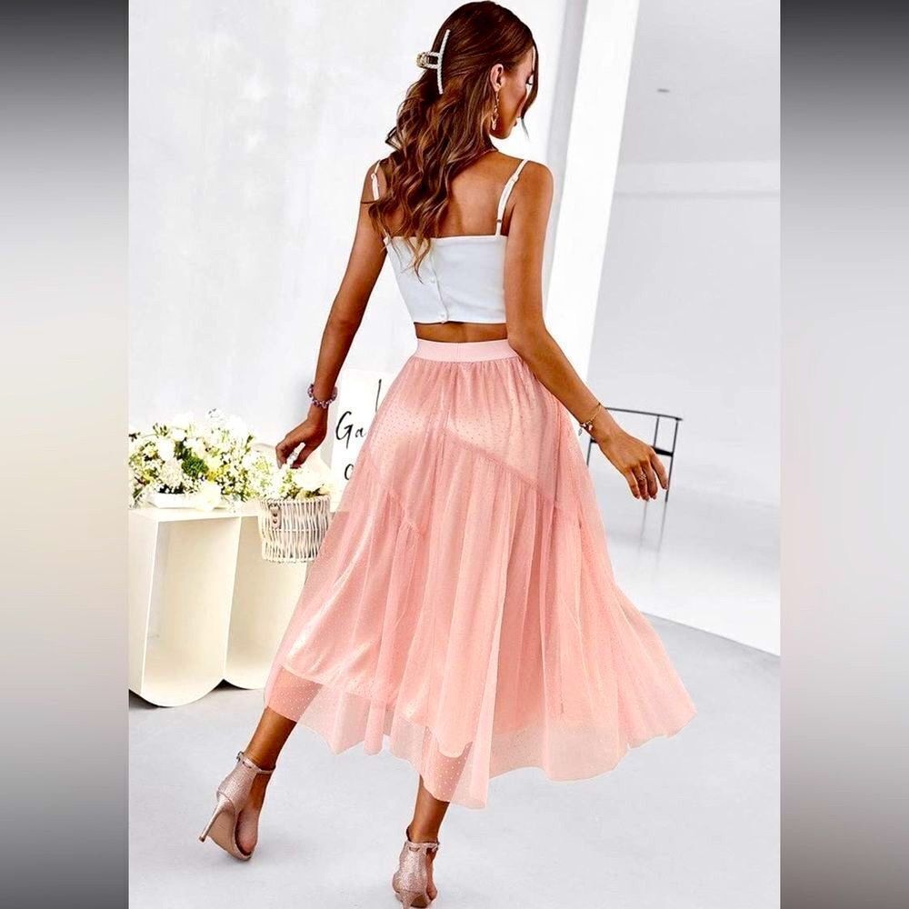 A-Line Pink Layered Skirt - Picture 5 of 6